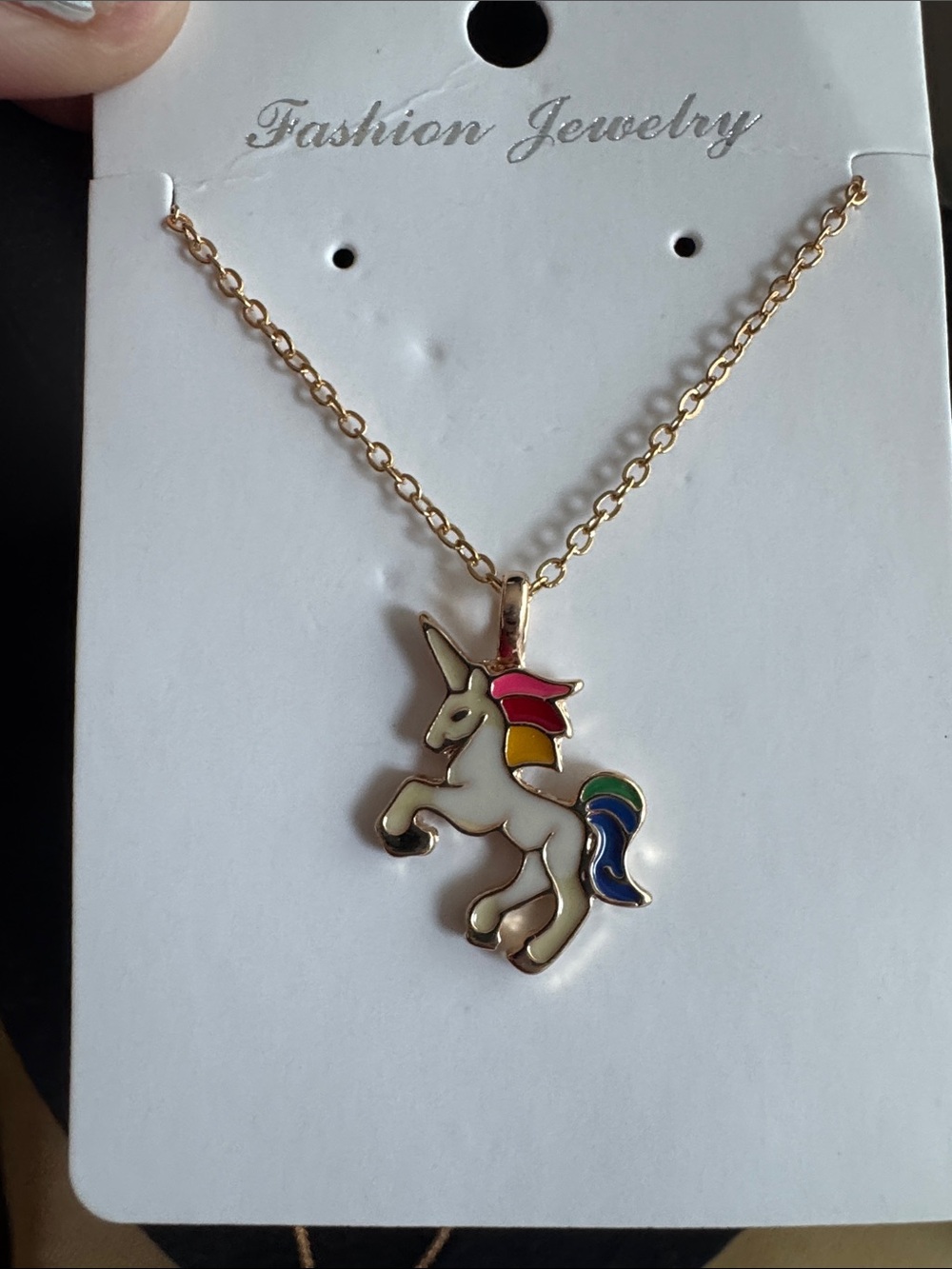 925 Sterling Silver Gold Tone Enamel Rainbow Unicorn Pendant Necklace